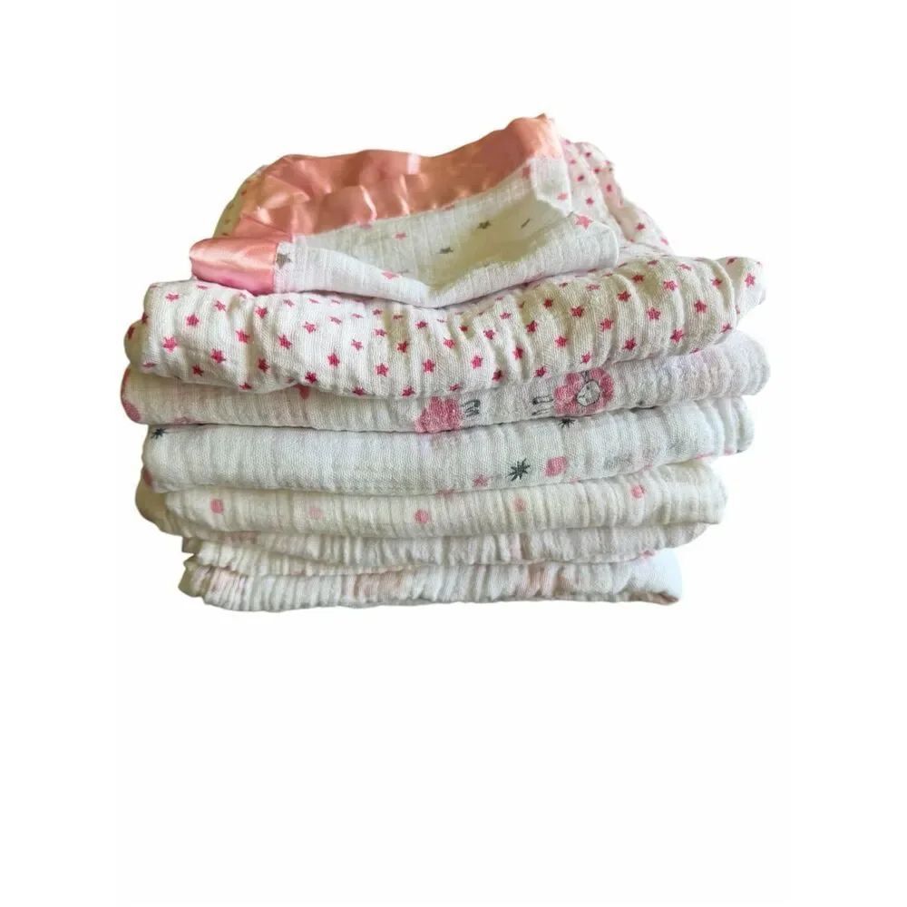 Aden & Anais 7 Blanket Swaddles and a small baby cuddle Pink White